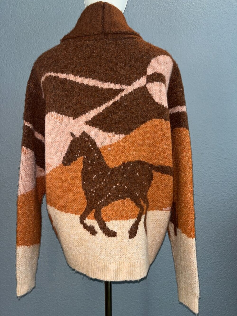 Lucky Brand Desert Horse Western Equestrian Shawl Collar Cardigan Sweater NWT M
